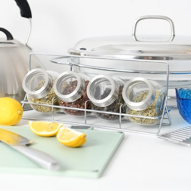 Fissman 4-Piece Glass Condiment Set 195ml with Rack Organizer