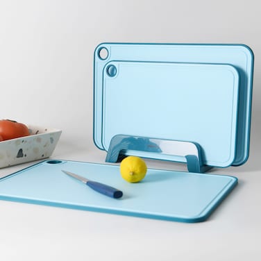 Fissman 3-Piece Chopping Boards 41cm/36cm/31cm With Holder Blue Plastic+ TPR