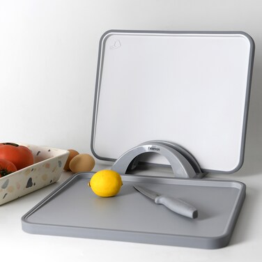 Fissman 2-Piece Index Chopping Boards 34cm With Holder Grey Plastic+ TPR