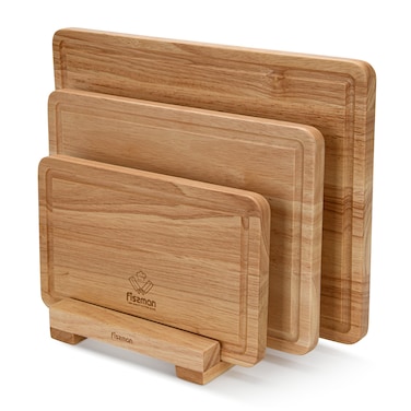 Fissman 3-Piece Cutting Boards 35cm, 30cm, 25cm With Stand Rubber Wood