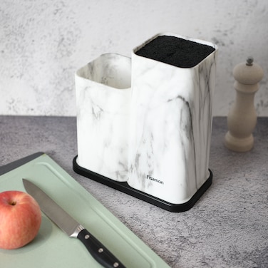 Fissman Kitchen Knife And Utensil Organizer 11x11x23+11x11x17cm, Marble (Plastic)