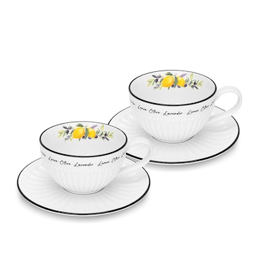 Fissman Set of 2 Cups Lemon Provence Series 250 ml With Saucers Porcelain
