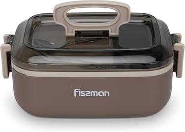Fissman Single Deck Lunch Box 1000mL with Sauce Cup, Spoon and Fork Compartment, Food Grade Stainless Steel Container