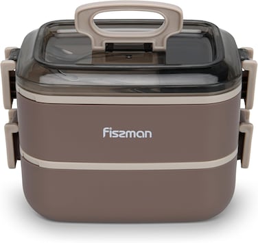 Fissman Double Deck Lunch Box 1.800mL with Sauce Cup, Spoon and Fork Compartment