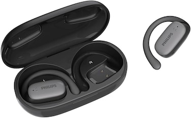 Philips Open Ear Sport Headphones, Bluetooth 5.4, Secure Earhook Fit, AI Clear Calls, IPX4 Waterproof, Touch Controls, USB-C Charging Case, 22H Battery Life, TAT3708, Black