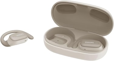 Philips Open Ear Sport Headphones, Bluetooth 5.4, Secure Earhook Fit, AI Clear Calls, IPX4 Waterproof, Touch Controls, USB-C Charging Case, 22H Battery Life, TAT3708, White
