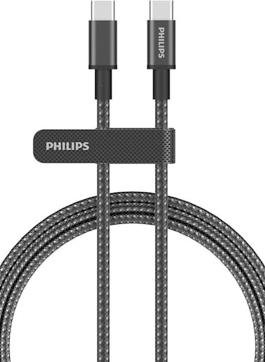 Philips USB-C to USB-C Cable 2m 60W PD (DLC5060C/00) - Fast Charging &amp; Data Sync, Braided Design - Black