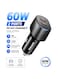 Philips 60W Dual USB-C Car Charger, Fast Charging PD 3.0, iPhone 16/15/14, Samsung Galaxy S25/S24, iPad, Dual Port Simultaneous Charging, Smart Protection, Black - Without Cable