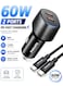 Philips 60W Dual USB-C PD Car Charger with Braided USB-C to USB-C Cable, Fast Charging Car Adapter for iPhone 16/15, Samsung Galaxy, iPad, MacBook, Android Devices, Black - With Cable