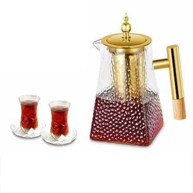 750ml Glaass Tea Pot with SUS 304 Filter Screen and Stainless Steel Hat, DLC-36301 - Transparent &amp; Gold