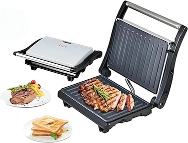 750w Multi-purpose Grill &amp; Sandwich Maker With Even Heating, Anti-scalding Handle, Triangle Plates, Ideal For Sandwiches, Panini, Fish &amp; Meat
