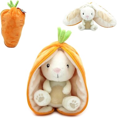 Les D&eacute;glingos  Flipetz Rabbit Plush Toy &ndash; Soft &amp; Cuddly Bunny with Carrot, Stylish Kids Stuffed Animal for Babies, Toddlers &amp; Kids