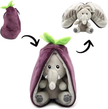 Les D&eacute;glingos  Flipetz Elephant Aubergine Reversible Plush Toy &ndash; Soft &amp; Versatile Elephant Stuffed Animal for Babies, Toddlers &amp; Kids, Reversible Comfortie Plush