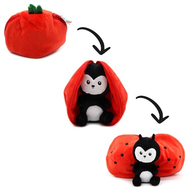 Les D&eacute;glingos  Flipetz Comet Ladybug Plush Toy &ndash; Soft &amp; Cuddly &ldquo;Coccinelle&rdquo; Stuffed Animal with Tomato-Themed Design, Cute Kids Gift Plush