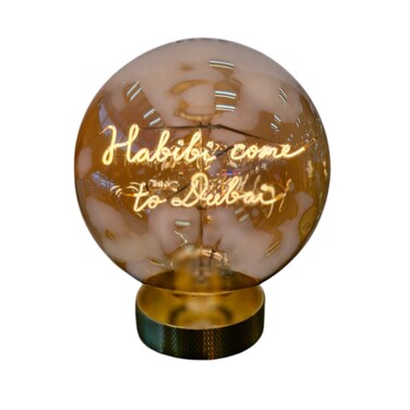 مصباح طاولة ديكور زجاجي LED بفتيل “Habibi Come to Dubai” – 70 × ارتفاع 110 مم