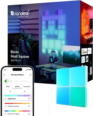 Nanoleaf Extension Kit, 4 Mini Squares (Starter Kit Required), RGBW LED Panel, Diffusion Light, Adjustable Color Temperature 2700K To 6500K (11.7 X 11.8 Cm Each), Wall &amp; Gaming Deco
