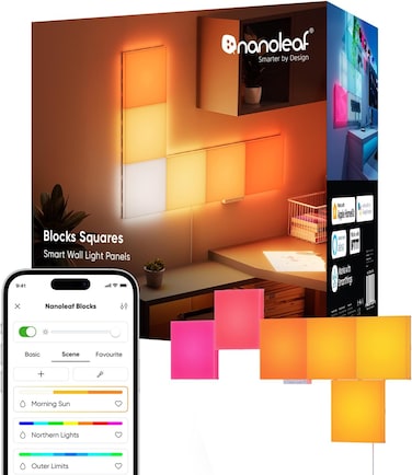 Nanoleaf Blocks Squares Smarter Kit, WiFi Smart RGBW 16M+ Color LED Dimmable Gaming And Home Decor Wall Light Panels (6PK)