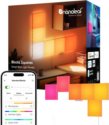 Nanoleaf Blocks Squares Smarter Kit, WiFi Smart RGBW 16M+ Color LED Dimmable Gaming And Home Decor Wall Light Panels (6PK)