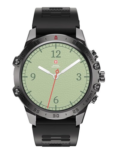 Swiss Military DOM5 Smartwatch 1.43" AMOLED, Bluetooth Calling, Multi Language, Health &amp; Sports Tracking, Wireless Charging, 7 Days Battery, IP68, iOS/Android Compatible, Black Frame with Black Strap