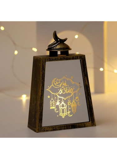 Goodern Eid Mubarak Candle Lantern,LED Ramadan Lantern Lights Eid Ramadan Lantern Lamp Eid Al Adha Mubarak Lanterns Decorative Muslim Table Lamp Hanging Lights for Ramadan Party Festival Decor-Brown