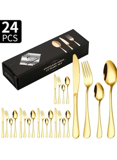 24-Piece Stainless Steel Cutlery Set &acirc;&euro;&ldquo; Gold Finish