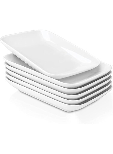 Delling 8 in Ultralight Porcelain Serving Platter/Plates, Fillet Small Serving Dishes for Fruit, Salad, Dessert and More [Microwave Oven and Dishwasher Safe] - Set of 6, White