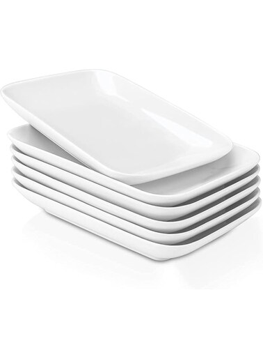 Delling 8 in Ultralight Porcelain Serving Platter/Plates, Fillet Small Serving Dishes for Fruit, Salad, Dessert and More [Microwave Oven and Dishwasher Safe] - Set of 6, White