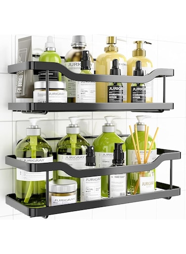 OMAIRA 2-Pack Adhesive Shower Caddy, Shower Shelf, No Drilling Rustproof Stainless Steel Shower Organizer for Inside Shower &amp; Kitchen Storage (Matte Black)