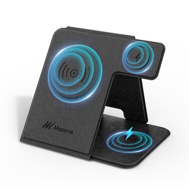 شاحن لاسلكي مغناطيسي 3 في 1 من ميزون 20 وات مع حامل قابل للطي باللون الأسود