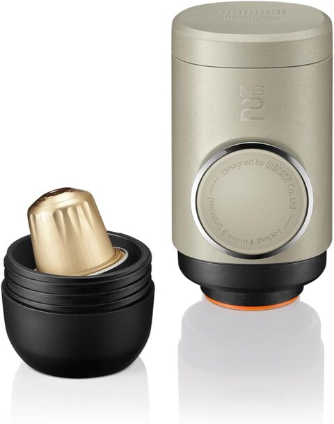 Wacaco Minipresso NS2, Portable Espresso Machine For Coffee Capsules, Eco-Friendly, Made Using Biomass, 18 Bar Powerful Extraction, Ultra Light Weight, Integrated Water Tank System, Beige