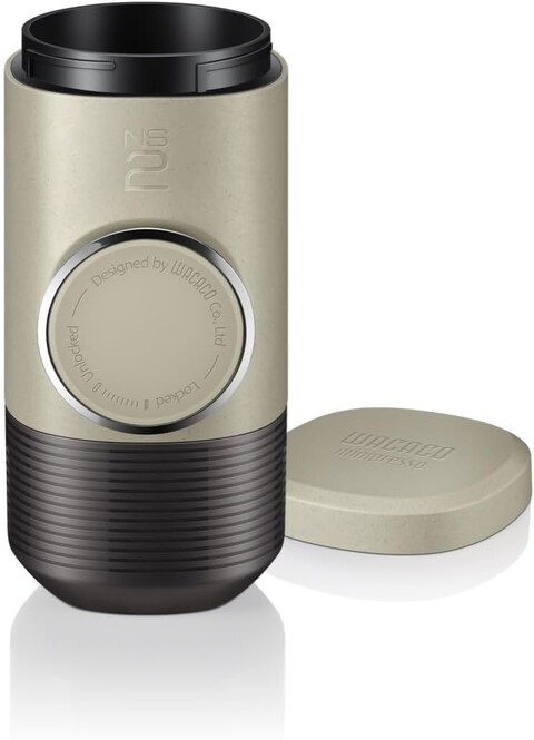 Wacaco Minipresso NS2, Portable Espresso Machine For Coffee Capsules, Eco-Friendly, Made Using Biomass, 18 Bar Powerful Extraction, Ultra Light Weight, Integrated Water Tank System, Beige