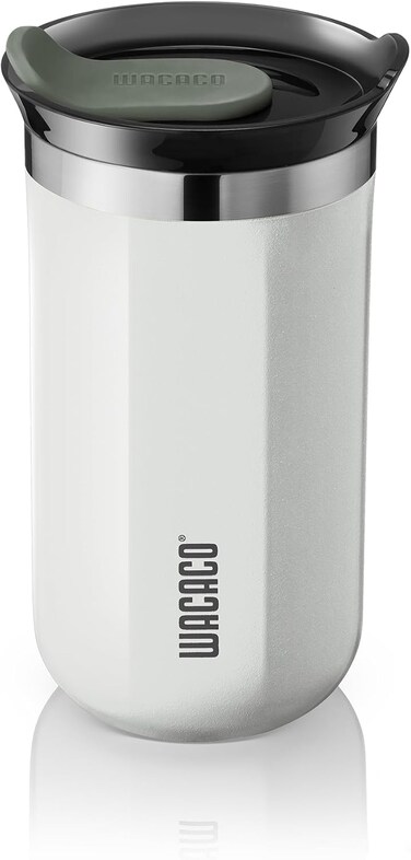Wacaco OCTAROMA Vacuum Insulated Mug (300ml) - Double Wall Stainless Steel Vacuum Insulated Coffee Travel Mug with Leakproof Drinking Lid - Ceramic Whte