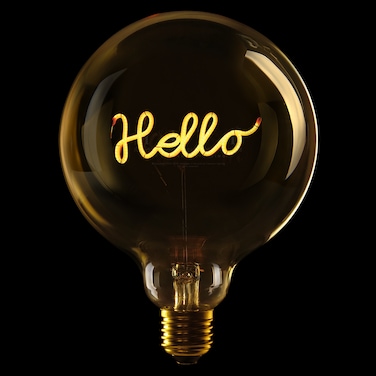 مصباح زجاجي ديكوري بتصميم رسالة Hello باللون الكهرماني لإضاءة داخلية عصرية ولمسة جمالية للمنزل