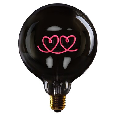 DOUBLE HEART - LED GLASS BULB - PLATED SMOKE GLASS/RED - &Oslash;70 &times; H110 MM