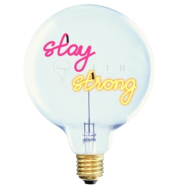 لمبة زجاجية LED STAY STRONG – زجاج شفاف / أحمر وعسلي – قطر 70 × ارتفاع 110 مم
