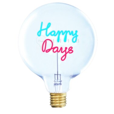 لمبة زجاجية LED HAPPY DAYS – زجاج شفاف / أزرق وأحمر – قطر 70 × ارتفاع 110 مم