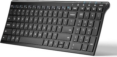 iClever BK10 Bluetooth Keyboard- Universal Wireless &amp; Rechargeable Ultra-Slim with Number Pad, Ergonomic Design, Compact Size, Stable Connection for Windows, iOS, Android - Black
