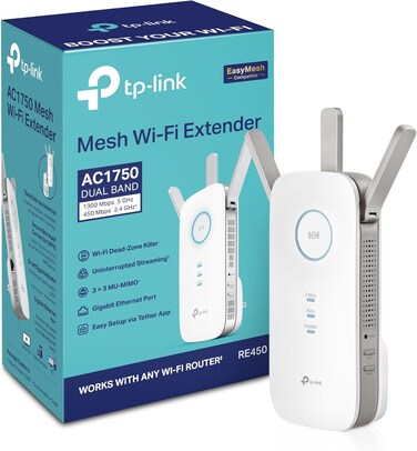 TP-Link AC1750 WiFi Extender (RE450), PCMag Editor's Choice, Up to 1750Mbps, Dual Band WiFi Repeater, Internet Booster, Extend WiFi Range further