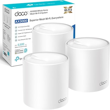 TP - لينك نظام شبكة واي فاي 6 AX3000Mbps من ديكو X50 (3 قطع) يعمل بالذكاء الاصطناعي، تغطية حتى 6500 قدم مربع، راوتر واي فاي، معزز موسع واي فاي، للالعاب و4K، سهل الاعداد، اليكسا وجوجل هوم