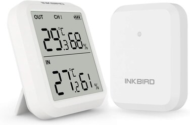 Inkbird ITH-20R Digital Hygrometer Indoor Indoor Outdoor Wireless Receiver Thermometer Humidity Gauge with Accurate Temperature Humidity Display Monitor (ONE Receiver ONE Transmitter)
