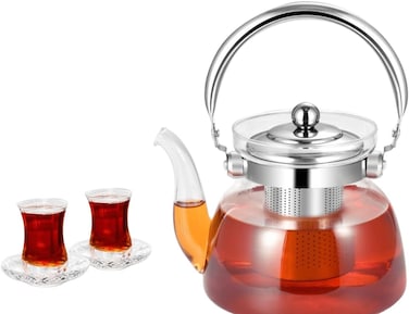 Tea Pot, Borosilicate Glass Tea Kettle for Loose Leaf Tea, Transparent Teapot with Stainless Steel Removable Infuser, Microwavable, Dishwasher and Stovetop Safe 1400liter