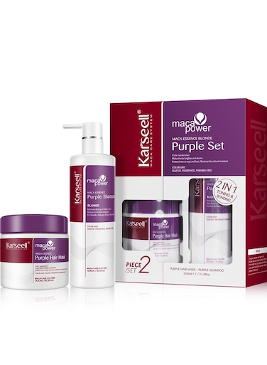 Karseell Maca Power Purple Hair Mask And Purple Shampoo Set, Neutralizes Brass &amp; Yellow Tones For Blonde, Gray, Silver Color Treated Hair, 2 X 16.9 Floz