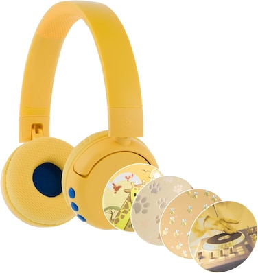 Buddyphones Pop Fun Bluetooth Wireless Headset, Superb Sound With Pop Culture Design, Safe Volume With Control Buttons, 19 Hrs Battery Built-In Mic, Wired Or Wireless, Sun Yellow, Medium