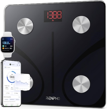 RENPHO Body Fat Scale Smart BMI Scale Digital Bathroom Wireless Weight Scale, Body Composition Analyzer with Smartphone App sync with Bluetooth, 396 lbs - Black, Elis 1