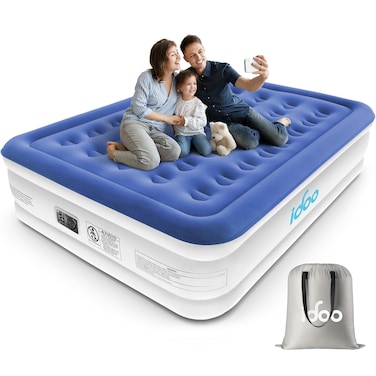 iDOO Inflatable Mattress with Inflation and Deflation Pump in Just 3 Minutes, for Home, Travel and Camping, 203 x 152 x 46 cm, Maximum Weight: 295 kg (Double Bed), Blue