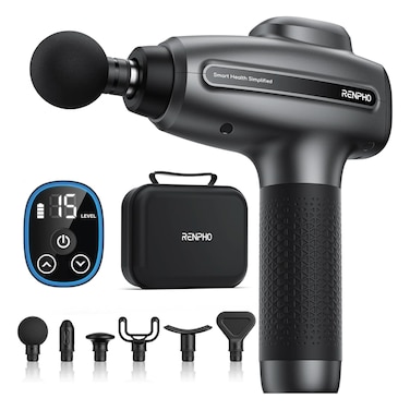 RENPHO Massage Gun Deep Tissue, FSA HSA Eligible Percussion Muscle Massage Gun for Athletes, Electric Handheld Massager Gun for Pain Relief Relax 6 Massage Head, 15 Speed (Black)