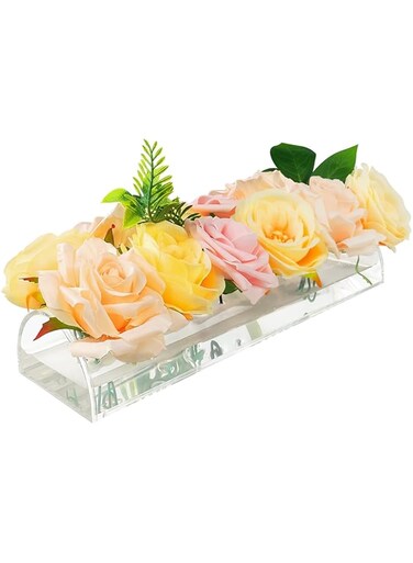 TERRIFI Clear Semicircle Acrylic Long Flower Vase, One-Piece Acrylic Vase for Flowers, Suitable for Home Wedding Dining Table Decoration (12 Holes,12 Inch)