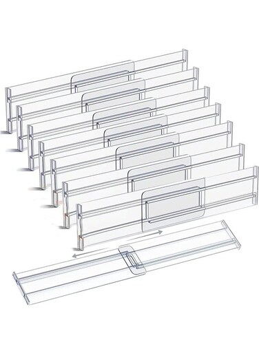 Drawer Dividers Organizers 8 Pack,Adjustable 8cm High Expandable from 27-52cm Kitchen Drawer Organizer, Clear Plastic Drawers Separators for Clothing, Kitchen Utensils and Office Storage