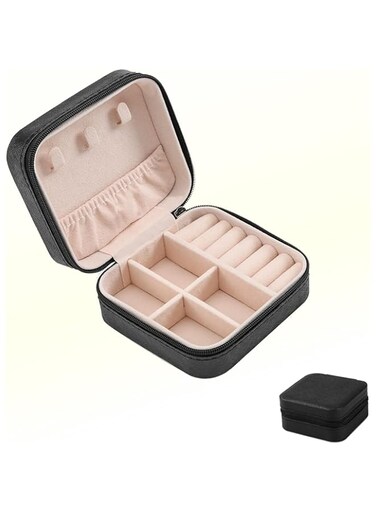 Duomama Compact Mini Jewelry Travel Case - Portable Organizer for Rings, Earrings and Necklaces - Stylish Storage Box for On-the-Go - Ideal Gift for Travelers and Jewelry Lovers