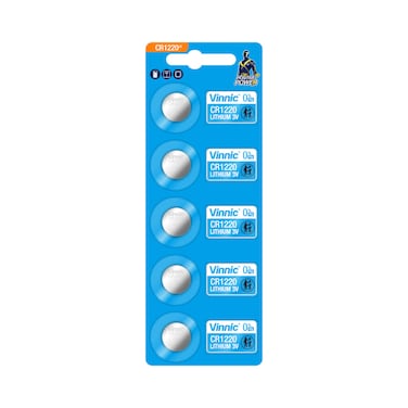 Vinnic CR1220 Positive Power Lithium 3V Batteries - 5 Pieces